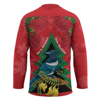 New Zealand Christmas In July Hockey Jersey Kowhai Tui Bird With Pohutukawa - Red - Polynesian Pride