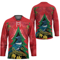 New Zealand Christmas In July Hockey Jersey Kowhai Tui Bird With Pohutukawa - Red - Polynesian Pride