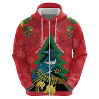 New Zealand Christmas In July Hoodie Kowhai Tui Bird With Pohutukawa - Red