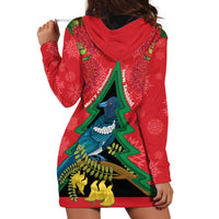 New Zealand Christmas In July Hoodie Dress Kowhai Tui Bird With Pohutukawa - Red