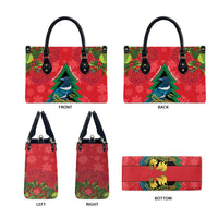 New Zealand Christmas In July Leather Bag Kowhai Tui Bird With Pohutukawa - Red - Polynesian Pride