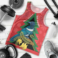 New Zealand Christmas In July Men Tank Top Kowhai Tui Bird With Pohutukawa - Red