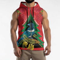 New Zealand Christmas In July Sleeveless Zip Hoodie Kowhai Tui Bird With Pohutukawa - Red - Polynesian Pride