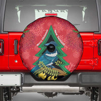 New Zealand Christmas In July Spare Tire Cover Kowhai Tui Bird With Pohutukawa - Red