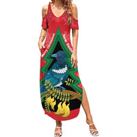 New Zealand Christmas In July Summer Maxi Dress Kowhai Tui Bird With Pohutukawa - Red