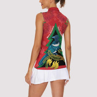 New Zealand Christmas In July Women Sleeveless Polo Shirt Kowhai Tui Bird With Pohutukawa - Red