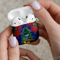 New Zealand Christmas In July AirPods Case Kowhai Tui Bird With Pohutukawa - Blue - Polynesian Pride