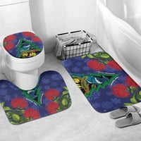 New Zealand Christmas In July Bathroom Set Kowhai Tui Bird With Pohutukawa - Blue - Polynesian Pride