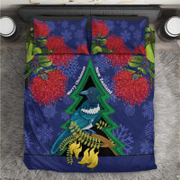 New Zealand Christmas In July Bedding Set Kowhai Tui Bird With Pohutukawa - Blue