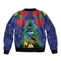 New Zealand Christmas In July Bomber Jacket Kowhai Tui Bird With Pohutukawa - Blue