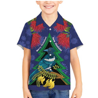 New Zealand Christmas In July Family Matching Mermaid Dress and Hawaiian Shirt Kowhai Tui Bird With Pohutukawa - Blue