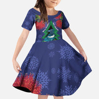 New Zealand Christmas In July Family Matching Off The Shoulder Long Sleeve Dress and Hawaiian Shirt Kowhai Tui Bird With Pohutukawa - Blue