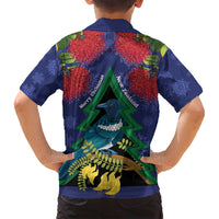 New Zealand Christmas In July Family Matching Off Shoulder Maxi Dress and Hawaiian Shirt Kowhai Tui Bird With Pohutukawa - Blue