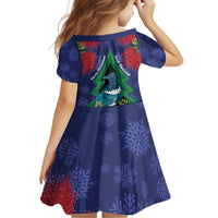 New Zealand Christmas In July Family Matching Off Shoulder Maxi Dress and Hawaiian Shirt Kowhai Tui Bird With Pohutukawa - Blue