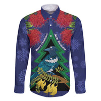 New Zealand Christmas In July Family Matching Off Shoulder Short Dress and Hawaiian Shirt Kowhai Tui Bird With Pohutukawa - Blue