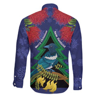 New Zealand Christmas In July Family Matching Off Shoulder Short Dress and Hawaiian Shirt Kowhai Tui Bird With Pohutukawa - Blue