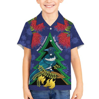 New Zealand Christmas In July Family Matching Off Shoulder Short Dress and Hawaiian Shirt Kowhai Tui Bird With Pohutukawa - Blue