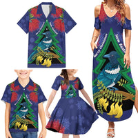 New Zealand Christmas In July Family Matching Summer Maxi Dress and Hawaiian Shirt Kowhai Tui Bird With Pohutukawa - Blue