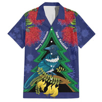 New Zealand Christmas In July Family Matching Summer Maxi Dress and Hawaiian Shirt Kowhai Tui Bird With Pohutukawa - Blue