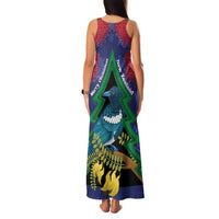 New Zealand Christmas In July Family Matching Tank Maxi Dress and Hawaiian Shirt Kowhai Tui Bird With Pohutukawa - Blue