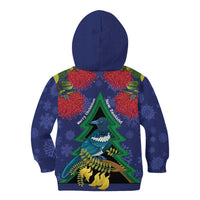 New Zealand Christmas In July Kid Hoodie Kowhai Tui Bird With Pohutukawa - Blue