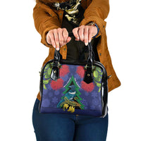 New Zealand Christmas In July Shoulder Handbag Kowhai Tui Bird With Pohutukawa - Blue