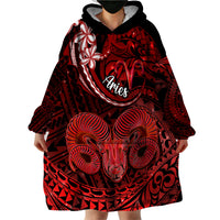 Polynesian Pride Aries Zodiac Wearable Blanket Hoodie Astrological Sign Tribal Plumeria Red Galaxy LT14 - Polynesian Pride