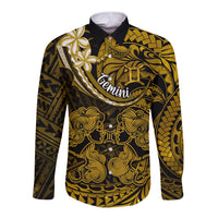 Polynesian Pride Gemini Zodiac Long Sleeve Button Shirt Astrological Sign Tribal Plumeria Gold Galaxy LT14 Unisex Gold - Polynesian Pride