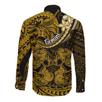 Polynesian Pride Gemini Zodiac Long Sleeve Button Shirt Astrological Sign Tribal Plumeria Gold Galaxy LT14 - Polynesian Pride