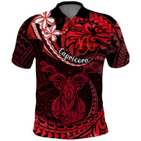 Polynesian Pride Capricorn Zodiac Polo Shirt Astrological Sign Tribal Plumeria Red Galaxy LT14 Red - Polynesian Pride