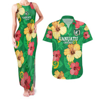 Custom Vanuatu Cricket Couples Matching Tank Maxi Dress and Hawaiian Shirt 2024 Tropical Flowers Version