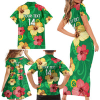 Custom Vanuatu Cricket Family Matching Short Sleeve Bodycon Dress and Hawaiian Shirt 2024 Tropical Flowers Version