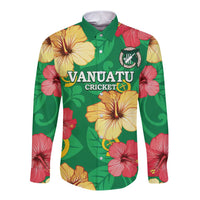 Custom Vanuatu Cricket Long Sleeve Button Shirt 2024 Tropical Flowers Version LT14 Unisex Green - Polynesian Pride