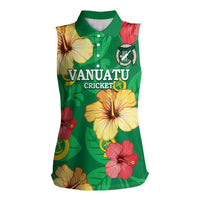 Custom Vanuatu Cricket Women Sleeveless Polo Shirt 2024 Tropical Flowers Version LT14 Female Green - Polynesian Pride