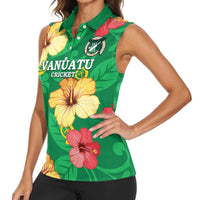 Custom Vanuatu Cricket Women Sleeveless Polo Shirt 2024 Tropical Flowers Version LT14 - Polynesian Pride