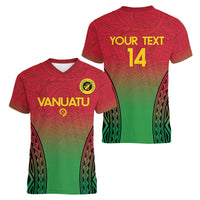 Custom Vanuatu Cricket Women V-Neck T-Shirt 2024 Polynesian Pattern Sporty Style