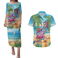 Flamingo Aloha Hawaii Couples Matching Puletasi and Hawaiian Shirt It's 5 O’Clock Somewhere Tropical Vibes - Polynesian Pride