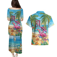 Flamingo Aloha Hawaii Couples Matching Puletasi and Hawaiian Shirt It's 5 O’Clock Somewhere Tropical Vibes - Polynesian Pride