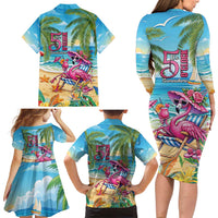 Flamingo Aloha Hawaii Family Matching Long Sleeve Bodycon Dress and Hawaiian Shirt It's 5 O’Clock Somewhere Tropical Vibes - Polynesian Pride