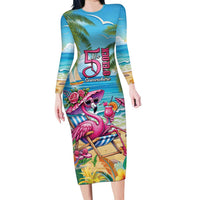 Flamingo Aloha Hawaii Family Matching Long Sleeve Bodycon Dress and Hawaiian Shirt It's 5 O’Clock Somewhere Tropical Vibes - Polynesian Pride