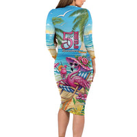 Flamingo Aloha Hawaii Family Matching Long Sleeve Bodycon Dress and Hawaiian Shirt It's 5 O’Clock Somewhere Tropical Vibes - Polynesian Pride