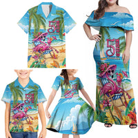 Flamingo Aloha Hawaii Family Matching Off Shoulder Maxi Dress and Hawaiian Shirt It's 5 O’Clock Somewhere Tropical Vibes - Polynesian Pride
