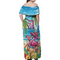 Flamingo Aloha Hawaii Family Matching Off Shoulder Maxi Dress and Hawaiian Shirt It's 5 O’Clock Somewhere Tropical Vibes - Polynesian Pride