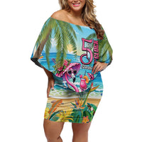 Flamingo Aloha Hawaii Family Matching Off Shoulder Short Dress and Hawaiian Shirt It's 5 O’Clock Somewhere Tropical Vibes - Polynesian Pride