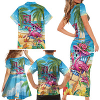 Flamingo Aloha Hawaii Family Matching Short Sleeve Bodycon Dress and Hawaiian Shirt It's 5 O’Clock Somewhere Tropical Vibes - Polynesian Pride