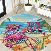 Flamingo Aloha Hawaii Round Carpet It's 5 O’Clock Somewhere Tropical Vibes - Polynesian Pride