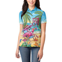 Flamingo Aloha Hawaii Women Polo Shirt It's 5 O’Clock Somewhere Tropical Vibes - Polynesian Pride