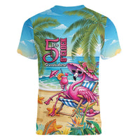 Flamingo Aloha Hawaii Women V-Neck T-Shirt It's 5 O’Clock Somewhere Tropical Vibes - Polynesian Pride