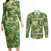Aloha Hawaii Maia Couples Matching Long Sleeve Bodycon Dress and Long Sleeve Button Shirt Hawaiian Banana Stylized Stamp LT14 Green - Polynesian Pride