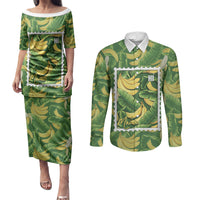 Aloha Hawaii Maia Couples Matching Puletasi and Long Sleeve Button Shirt Hawaiian Banana Stylized Stamp LT14 Green - Polynesian Pride